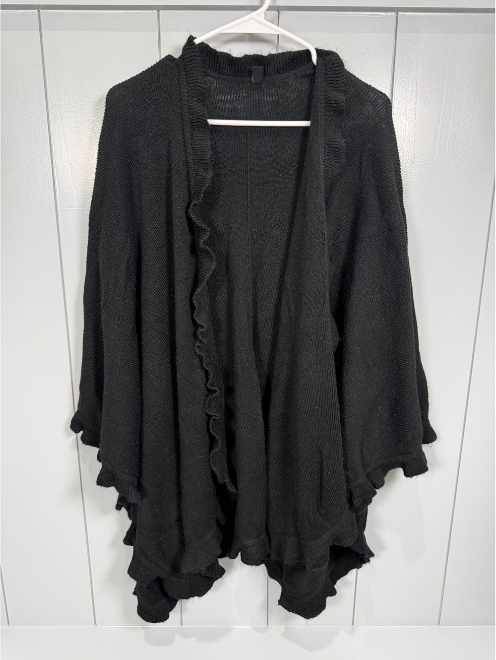 Black Ruffle Edge Open Front Cardigan poncho Sweater one size whimsy goth fall